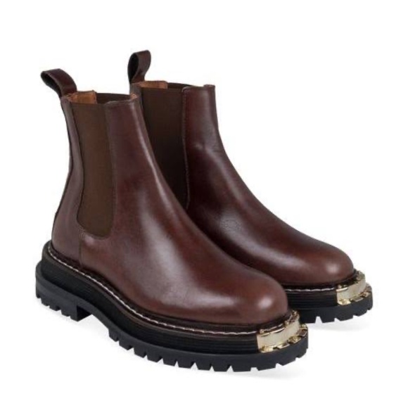 SANDRO Noha Leather Chelsea Boots Notched Gold size 38 39 7.5 - Picture 3 of 16